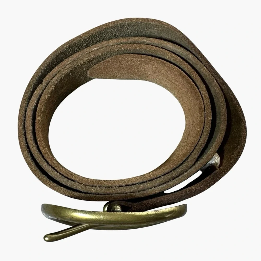 VTG Mossimo Supply Co Leather Belt Oval Brass Buckle Brown Cottagecore Western